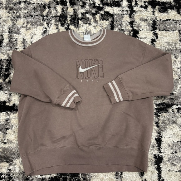 Nike Tops - Nike Brown Crewneck Sweatshirt with White Stripe Accents